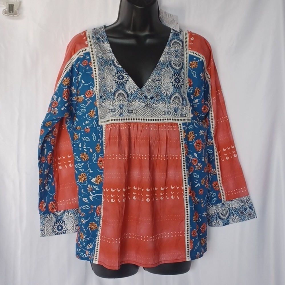 Misslook Long Sleeve Top V Neck Boho Blouse/Tunic Size S